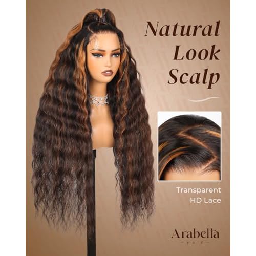 Arabella Highlight Wear and Go Glueless Wigs Human Hair Pre Plucked Pre Cut Water Wave Omber 1B30 5x6 HD Lace Closure Bye Bye Knots Curly Wave Wig for Women Beginner Friendly 20 inch
