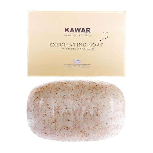 KAWAR Dead Sea Exfoliating Soap with Dead Sea Sand - Salicylic Acid, Magnesium Chloride, Shea Butter, Olive Oil & Tea Tree - Vegan Soap Bar for Men & Women, 4.2 oz
