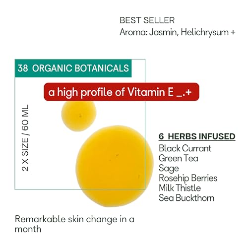 Organic28. 100% Organic Vitamin E Oil For Face & D?colletage. 38 Botanicals ? USA Made. 2 X Size. Vitamin E Oil For Skin Rejuvenating & Moisture Retention. Organic E Serum. Face Moisturizer. 2 Fl. Oz