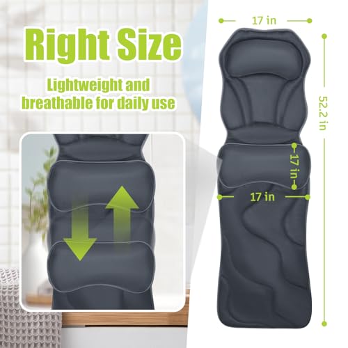 Full Body Bath Pillow for Tub - Extra Long & Thick Tub Pillow with Head, Back & Lumbar Support, 168 Non-Slip Suction Cups, Soft 5D Mesh Spa Cushion, Fits All Tubs-Gift for Soaking(Gray)