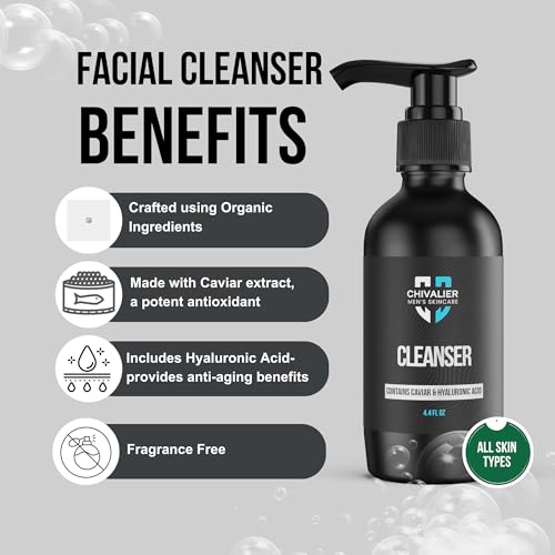 Mens Face Wash with Caviar Extract and Hyaluranic Acid - Skin Care for Men, Men Skin Care, Effective Beard Wash - Premium Men's Skincare Solution Facial Cleanser
