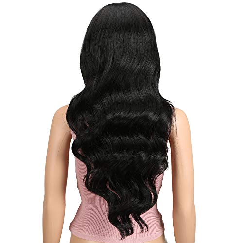 Joedir 26" Big Curly Wavy Supreme Free Parting HD Lace Frontal Wigs With Baby Hair High Temperature Synthetic Wigs For Women 180% Density Wigs(Black Color)