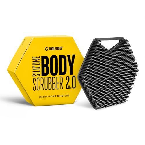 TOOLETRIES Body Scrubber 2.0 ? Premium Silicone Scrubber for Cleaning, Exfoliating Your Skin ? Extra Long Lather Boosting Bristles with Ergonomic Handle, Long-Lasting & Easy to Clean - Charcoal