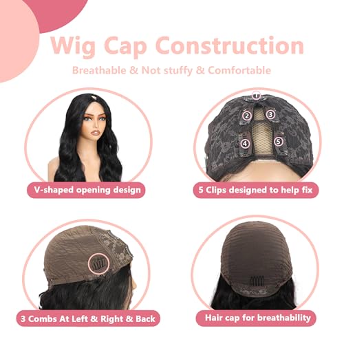 V Part Wig Human Hair Body Wave 100% Real Human Hair Upgrade U Part Human Hair Wig 180% Density Beginner Friendly Natural Color (24 inch)