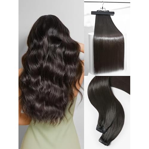 Frodio Clip Ins Hair Extensions Black: 2 Pack 200g Remy Real Human Hair Pu Seamless Silk Long Straight Invisible Full Thick Brazilian Jet Black Natural Color Beauty For Women Can Be Body Wave 14 Piece