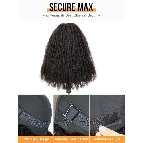 Domiso 26 Inch Afro Kinky Curly Glueless Wigs Human Hair 8X5 M-Cap Lace Pre Cut Lace Front Human Hair Pre Plucked Knots Bleached Beginner Wigs For Women