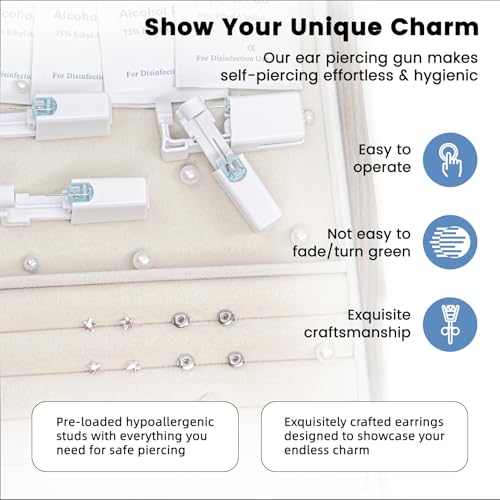 12 Pcs Ear Piercing Kit Disposable Ear Piercing Gun Kit with 4 Pcs 5 Prong Setting Cubic Zirconia Rainbow Star Earrings Stud 316L Stainless Steel Easy to Use Self Ear Piercer Gun Kit Silver