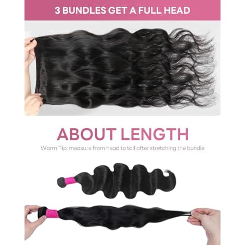 Body Wave Bundles Human Hair 100% Unprocessed Virgin Human Hair 3 Bundles 18 20 22 Inch No Tangle Shedding 10A Quick Weave Sew in Natural Black