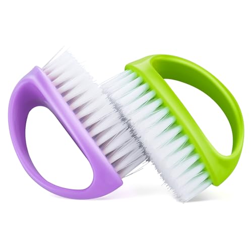 Hand Nail Brushes, 2pcs Grip Clean Heavy Duty Nail Brushes for Cleaning Fingernails Nylon Firm Stiff Bristles Deep Clean Scrubber for Mechanics Gardeners Hand Under Nails Toes(Green, Purple)