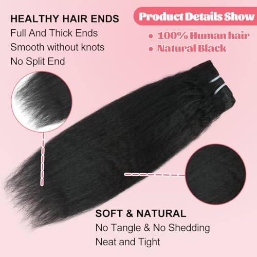 Kinky Straight Human Hair Clip in Extensions 110g Full Head Clip ins for Women 100% Unprocessed Brazilian Virgin Human Hair Yaki Straight Clip ins Remy Hair Natural Black 8Pcs 20Clips 26inch