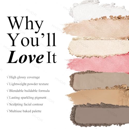 KYDA Highlighter Contour Palette Kit, Glossy Face Illuminator & Natural Matte Contour Bronzer, Lasting Glow Face Sculpting Contouring Makeup, Blendable Formula, Sun Glow & Taupe