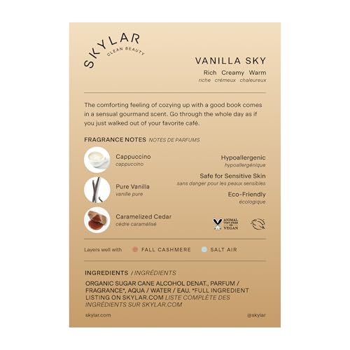 Skylar Vanilla Sky Eau de Parfum -Hypoallergenic & Clean Perfume for Women & Men, Vegan & Safe for Sensitive Skin- Notes of Cappuccino, Vanilla & Caramelized Cedar - 50mL /1.7 Fl oz