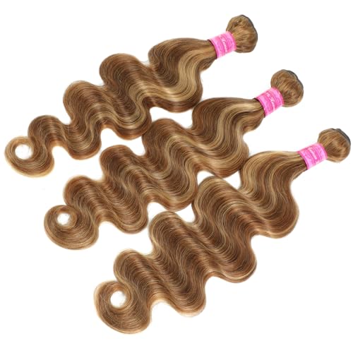 4/27 Brown Highlight Body Wave Bundles Human Hair 100% Unprocessed Brazilian Virgin Hair Honey Blonde Human Hair Body Wave Bundles Wet and Wavy