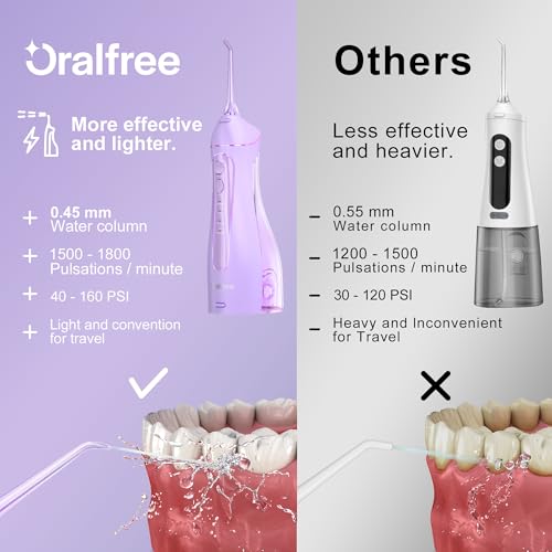 Oralfree Water Dental flosser Teeth Picks - Braces Cordless Oral Irrigator Portable Rechargeable Travel Irrigation Cleaner IPX7 Waterproof Electric Professional Flossing Teeth Cleaning for Home