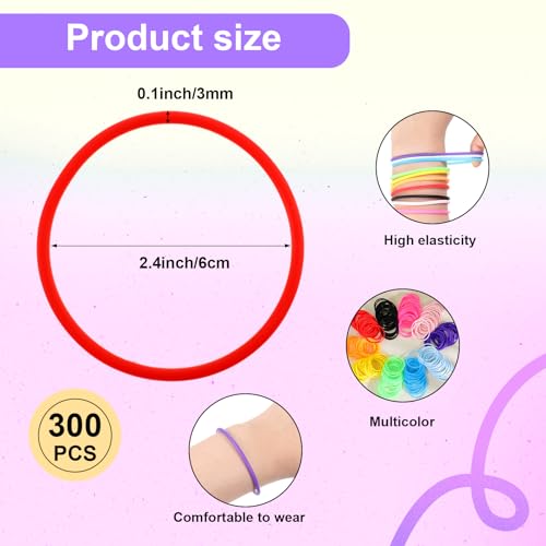 Hotop 300 Pcs 80s Multicolor Silicone Jelly Rubber Bracelets Hair Ties Women, Mixed Style, Random Color