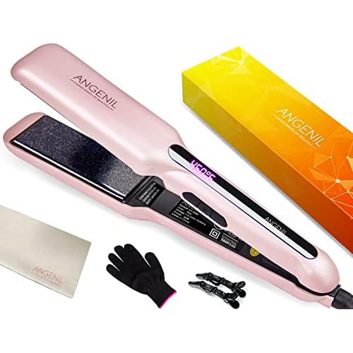 ANGENIL Ceramic Flat Iron Hair Straightener - 1.6inch Straightening and Curler 2 in 1,Professional Hair Iron Flat for Women Shinier&Smoother Hair,LCD Display,30s Fast Heating