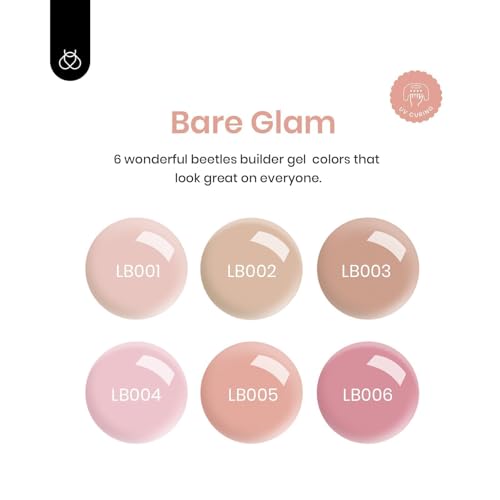 Beetles Builder Gel Set, 6 Colors 7 in 1 Clear Nude Pink Brown Strengthener Gel for Nail Extension & Building Apex Fall Nails Art Design Friendly for Beginner Women,UV & LED Lamp Needed