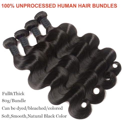12A Human Hair Bundles 20 22 24 26 Inch Body Wave Bundles Human Hair Unprocessed Brazilian Quick Weave Hair 4 Bundles for Women Natural Color