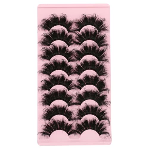 Gmagictobo False Eyelashes Dramatic 25MM Lashes 3D Faux Mink Lashes Wispy Pack Long Thick Volume Soft Strips False Lashes 8 Pairs Multipack