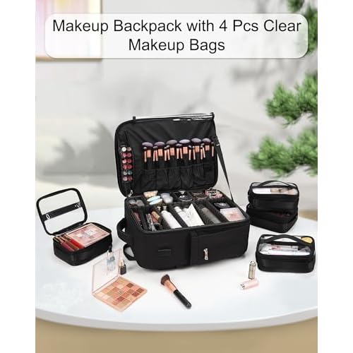 Relavel Makeup Backpack - Extra Large Train Case with 4 Pack Clear Bags, Professional Makeup Artist Kit Set Bag