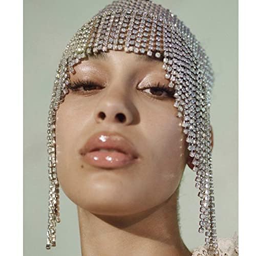 Stonefans Gatsby Rhinestone Cap Headpiece 1920s Silver Head Chain Flapper Hairpiece Cleopatra Hair Accessories for women Girl (Silvery)