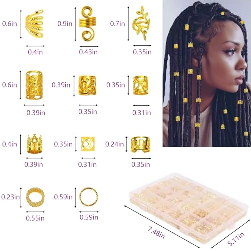 280 Pcs Gold Hair Jewelry Braid, Hair Accessory, Hair Dreadlock Accessory Braid, Metal Gold Braids Rings Cuffs Clips for Dreadlock Accessory Jewelry Decorations