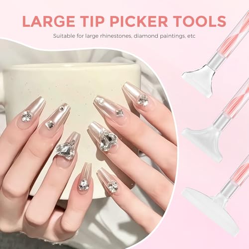 Rhinestone Picker Tool Kit: 2Pcs Rhinestone Picker Handle, Dual-Ended Rhinestones Applicator Dotting Pen with 12 Upgraded Plastic Replacement Tips, Clay, Bedazzling Tools for Nail Art Craft