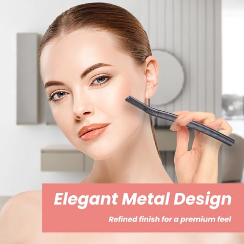 Facial Razor for Women with 20 Refill Blades, Eyebrow Razor and Dermaplaning Tool for Face Exfoliation & Peach Fuzz Removal, Precision Eyebrow Trimmer with Reusable Metal Handle ? Black