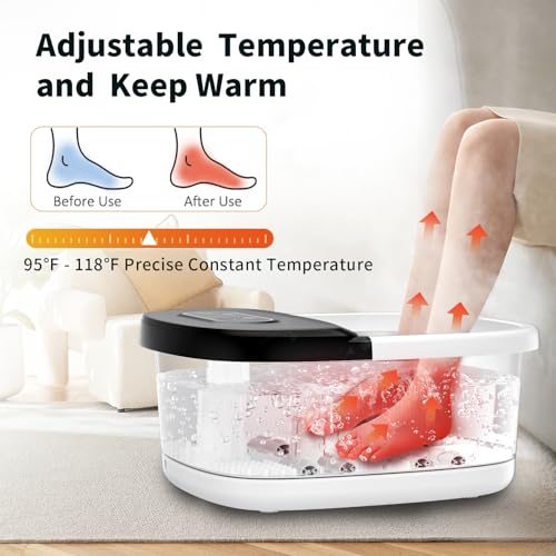Foot Spa Bath Massager with Heat - Ozone and Blue Light Foot Soaking Tub, Epsom Salt, Adjustable Temperature, Bubble and 8 Rollers, Birthday Gift for Mom Dad