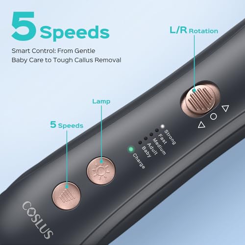 COSLUS Professional Manicure Pedicure Kit, 5-in-1 Electric Nail File for Toenail Hand Feet Care - Wider Grinder for Thick Nails, Cordless, 5 Speed, for Men Women Seniors Home Salon, Black, C43(END10)
