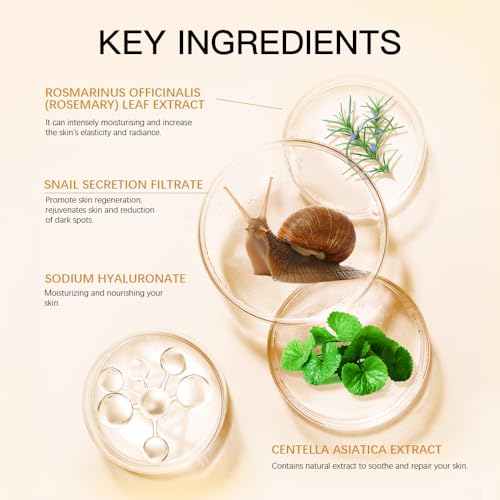 Snail Mucin Serum, Snail Secretion Filtrate, Snail Mucin Power Repairing Essence, Hydrating Serum with Snail Secretion Filtrate Sodium Hyaluronate for All Skin