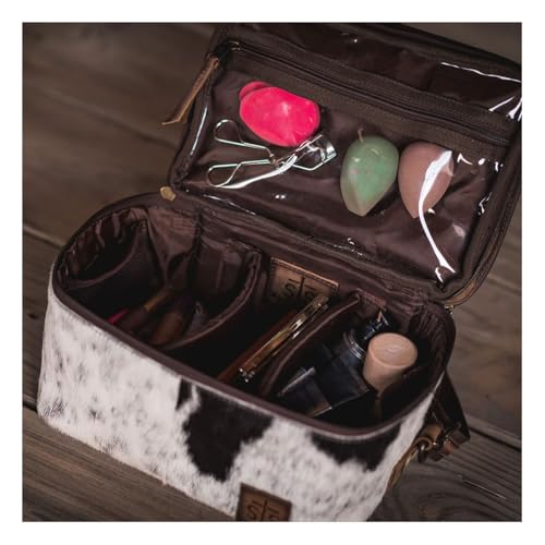 STS Cowhide Cosmetic Case Glamour Makeup Organizer, Color: Tornado/Cowhide (STS-30888)