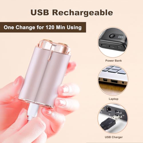 Facial Hair Removal for Women, Portable Painless Lady Shaver with Built-in LED, Wet/Dry Electric Razor Hair Remover Device for Face/Lips/Peach/Fuzz