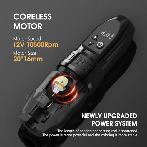 Xnet Titan Wireless Tattoo Machine, Tattoo Gun 42mm Grip 2400mAh Battery Power with Coreless Motor Digital Display Tattoo Supply for Professional Tattoo Artists
