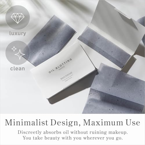 Oil Blotting Paper 100 Sheets,pack of 1 ? Natural Black Charcoal Facial Tissues with Premium Washi Japanese Paper, Portable Easy Dispensing, Made in Japan, Skin-Care & Makeup Essential