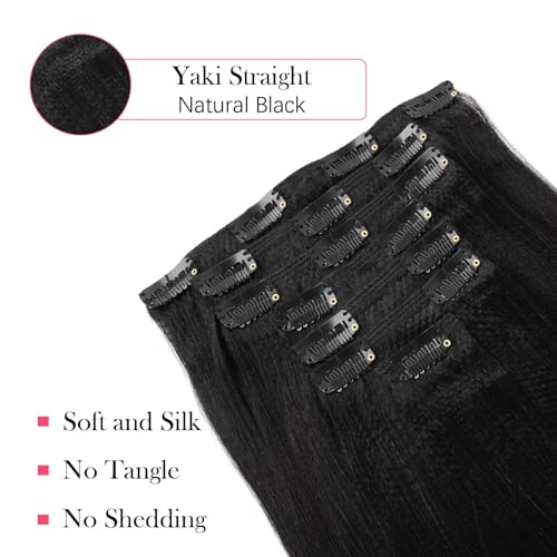 Sassina Italian Light Yaki Human Hair Clip in Extensions Natural Black Yaki Hair Clip ins for Black Women Human Hair 32 Inch Clip ins Human Hair Extensions for Full Head 120 Grams 7 Pcs with 17 Clips