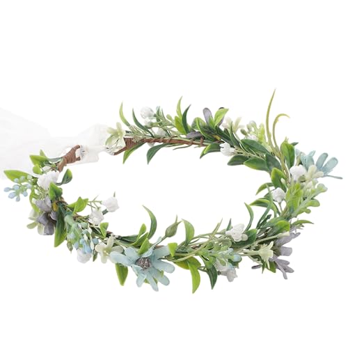 Blue Flower Crown Headband, Handmade Fairy Daisy Floral Headpiece, Artificial Boho Bridal Flower Crown for Women Girls Maternity Renaissance Weeding Festivals Birthday Party Headdress