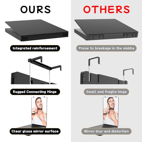 360 Self Hair Cutting Mirror ? Premium HD Glass, Matte Anti-Fingerprint Finish, Anti-Fog, Adjustable & Portable Barber Mirror for Home & Travel