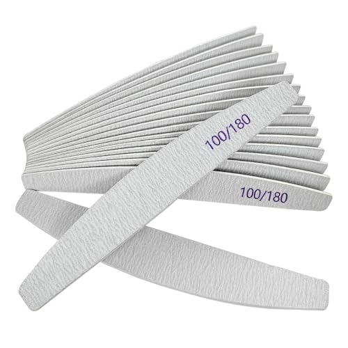 Nail Files (12 Pack), 100/180 Grit Wooden Emery Board Nail File Double Sided Wood Emory Fingernail Files for Natural Nails Professional Reusable Manicure Pedicure Curved