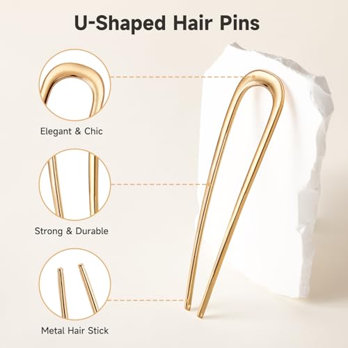 3 Pcs French Hair Pins for Women - French Twist Hair Pins for Buns, Metal Gold Hair Accessories