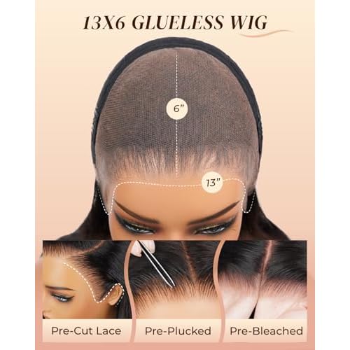 Arabella Hair 13x6 Lace Front Wigs Human Hair 210% Density Glueless Wig Human Hair 100% Body Wave Human Hair Wigs 12A Pre Plucked Pre-Bleached Pre-Cut Glueless Wig (20inch,13x6 body wave)