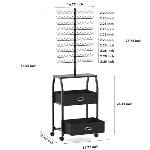 Portable Braiding Hair Rack with Wheels & Storage Drawers,280 Pegs Hair Extension Holder Hanger for Braiding Hair Separator Stand Display,Hair Rack with Stylist Hair braiding Tools(Black)