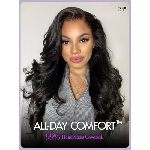 LUVME HAIR All-Day Comfort Real Glueless 7x6 HD Lace Wig 200% Density Hair PartingMax Lace Wigs Loose Body Wave Lace Front Wigs Human Hair Pre Cut Plucked Lace Frontal16 Inches Natural Black Color
