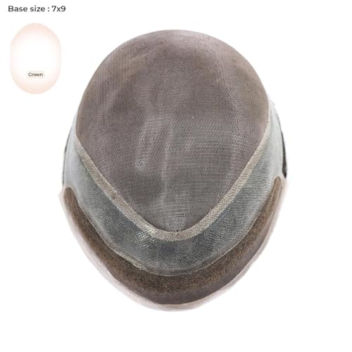HAPPY&CC Men's Toupee Swiss Lace Front Human Hair Pieces for Men Fine Mono Top With Pu Around Mens Hair Replacement System Protesis Capilar Hombre #1B Off Black Color 7X9 Inch