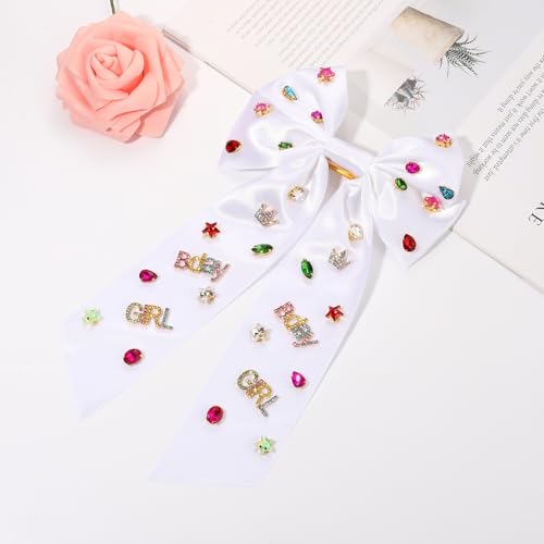 Birthday Hair Bows for Women Crown Birthday Girl Hair Bow Clips Crystal Pearl Star Jeweled Big Hair Bows Pink Bow Satin Hair Ribbons Accessories Gifts Party Favors (Pattern B3)