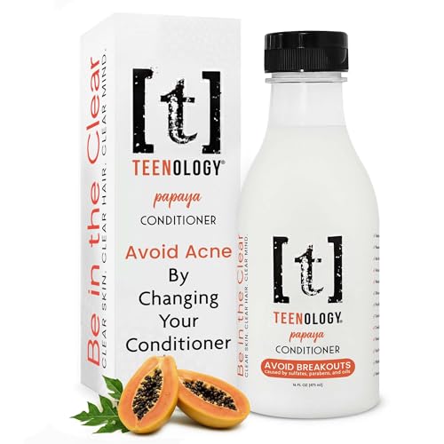 Teenology Conditioner for Teens - Avoid Forehead and Body Acne - Sulfate and Paraben Free, Noncomedogenic, Natural Botanical Extracts, NEW Fresh Papaya - 16 oz.