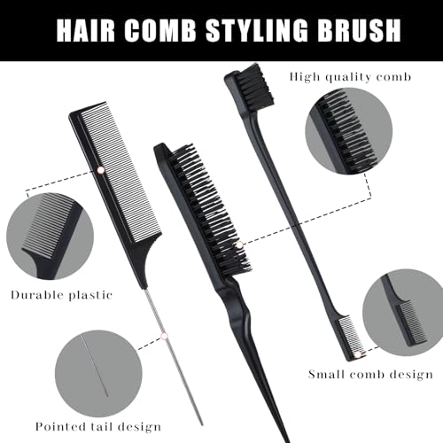 cobee 5 Pcs Slick Back Hair Brush Set, Bristle Hair Brush Edge Control Brush Teasing Comb, Wax Stick for Hair & Wig Flyaways, For Smooth Hair Parting Smooth Flyaways