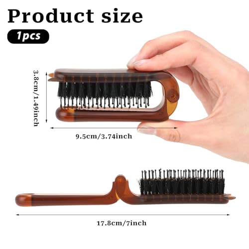 Travel Folding Hair Brush, Collapsable Portable Boar Bristle Hair Brush Mini Compact Hairbrush Pocket Size Comb for Women Kids Thick Thin Curly Straight Wet Dry Hair Restore Shine, Beard Brush for Men