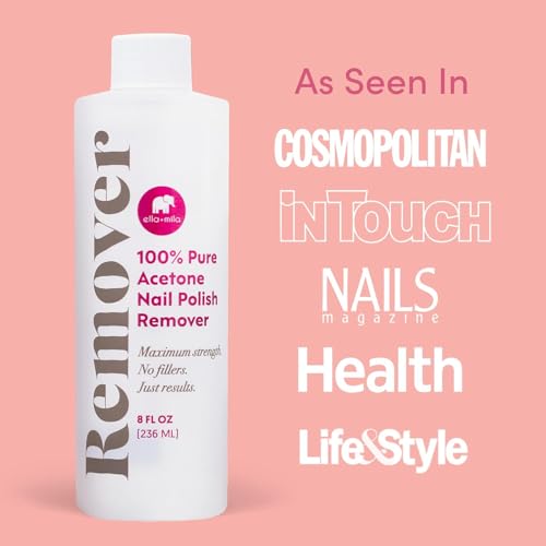 Ella+Mila 100% Acetone Nail Polish Remover - Pure Acetone Fingernail Polish Remover for Removal of Glue, Gel, Acrylic - 8oz