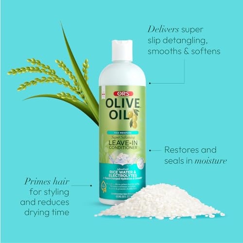 ORS Olive Oil Max Moisture Leave-In Conditioner with Rice Water and Electrolytes for Supercharged Hair Hydration 16.0 Ounces (Pack of 4)
